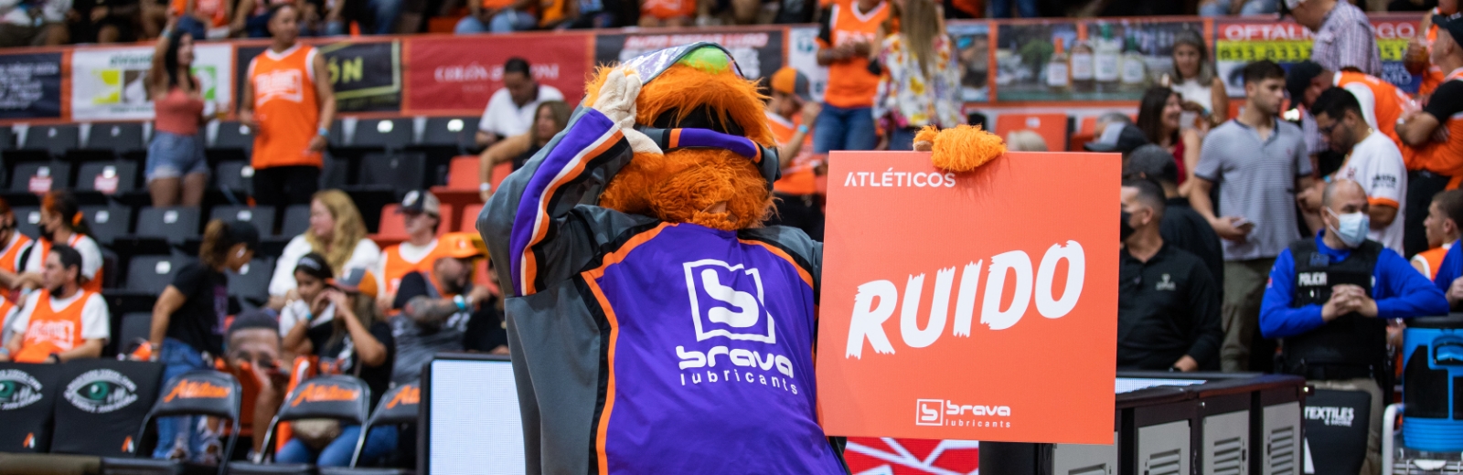 brava lubricants mascot at a game